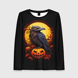 Лонгслив женский Halloween - ворон и тыква, цвет: 3D-принт