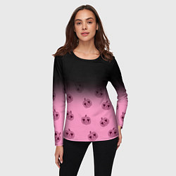 Лонгслив женский Черно-розовый градиент и хэллоуинские тыквы паттер, цвет: 3D-принт — фото 2