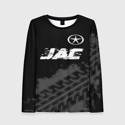 Лонгслив женский JAC speed на темном фоне со следами шин посередине, цвет: 3D-принт