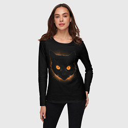 Лонгслив женский Портрет черного кота в оранжевом свечении, цвет: 3D-принт — фото 2