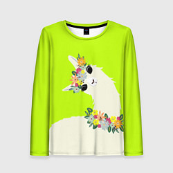 Женский лонгслив Летняя лама - альпака в венке