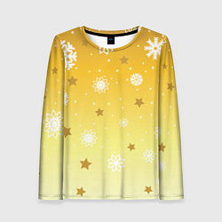 Лонгслив женский Снежинки и звезды на желтом, цвет: 3D-принт