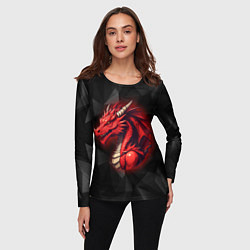 Лонгслив женский Красный дракон на полигональном черном фоне, цвет: 3D-принт — фото 2