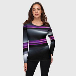 Лонгслив женский Фиолетовые полосы на черном фоне, цвет: 3D-принт — фото 2