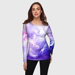 Лонгслив женский Белые узоры на абстрактном фиолетовом фоне, цвет: 3D-принт — фото 2