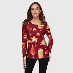 Лонгслив женский Новогодний и рождественский узор, цвет: 3D-принт — фото 2