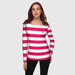 Лонгслив женский Красно белый узор в полоску, цвет: 3D-принт — фото 2