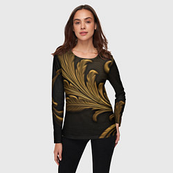 Лонгслив женский Золотые узоры листья объемные, цвет: 3D-принт — фото 2