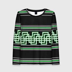 Женский лонгслив Греческие линии белы и зелёные