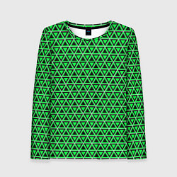 Лонгслив женский Зелёные и чёрные треугольники, цвет: 3D-принт