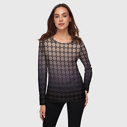Лонгслив женский Бежево-фиолетовый ромбы-полосы, цвет: 3D-принт — фото 2