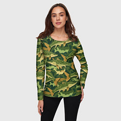 Лонгслив женский Камуфляж рыболова - рыба щука, цвет: 3D-принт — фото 2