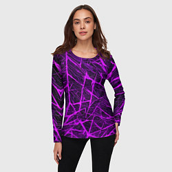 Лонгслив женский Фиолетовая паутина на чёрном фоне, цвет: 3D-принт — фото 2