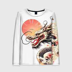 Лонгслив женский Японский дракон и солнце, цвет: 3D-принт