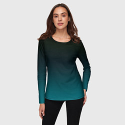 Лонгслив женский Чёрно голубой бирюзовый градиент, цвет: 3D-принт — фото 2