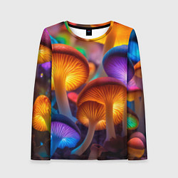Лонгслив женский Неоновые светящиеся грибы, цвет: 3D-принт