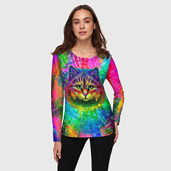Лонгслив женский Цветной кот, цвет: 3D-принт — фото 2