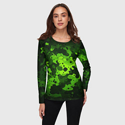 Лонгслив женский Яркий неоновый зеленый камуфляж, цвет: 3D-принт — фото 2