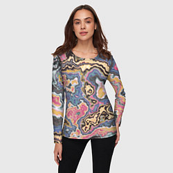 Лонгслив женский Мраморный узор разноцветный, цвет: 3D-принт — фото 2