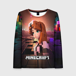 Лонгслив женский Minecraft девушка в мире кубиков, цвет: 3D-принт