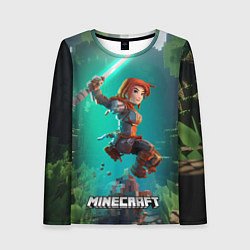 Лонгслив женский Персонаж Minecraft в прыжке с мечом, цвет: 3D-принт