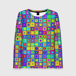 Лонгслив женский Узор из разноцветных квадратов, цвет: 3D-принт