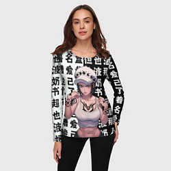 Лонгслив женский Трафальгар и иероглифы - Ван Пис, цвет: 3D-принт — фото 2
