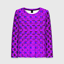 Лонгслив женский Фиолетовые квадраты на чёрном фоне, цвет: 3D-принт