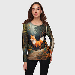 Лонгслив женский Лисёнок на лесной прогулке, цвет: 3D-принт — фото 2