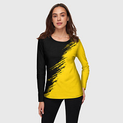 Лонгслив женский Черные штрихи на желтом фоне, цвет: 3D-принт — фото 2