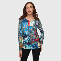 Лонгслив женский Космические обитатели на дениме, цвет: 3D-принт — фото 2