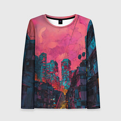 Лонгслив женский Абстрактный город в неоновых цветах, цвет: 3D-принт