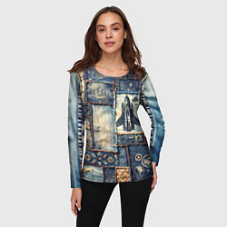 Лонгслив женский Космический корабль - пэчворк, цвет: 3D-принт — фото 2