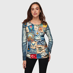 Лонгслив женский Джинсы в Турции - пэчворк, цвет: 3D-принт — фото 2