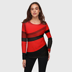Лонгслив женский Объемные волны абстракции и геометрии черно-красны, цвет: 3D-принт — фото 2