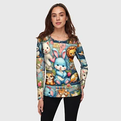 Лонгслив женский Funny hare and his friends - patchwork, цвет: 3D-принт — фото 2