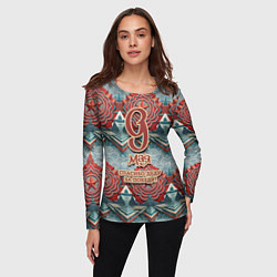 Лонгслив женский 9 мая спасибо деду за победу паттерн, цвет: 3D-принт — фото 2