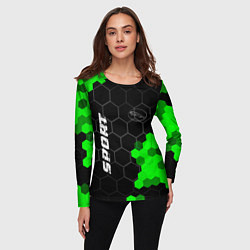 Лонгслив женский Jaguar green sport hexagon, цвет: 3D-принт — фото 2