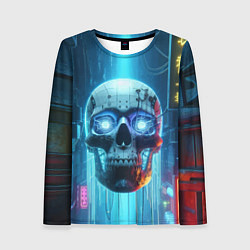 Лонгслив женский Cyber skull - neon glow ai art, цвет: 3D-принт