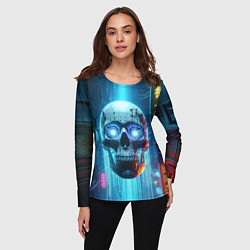 Лонгслив женский Cyber skull - neon glow ai art, цвет: 3D-принт — фото 2