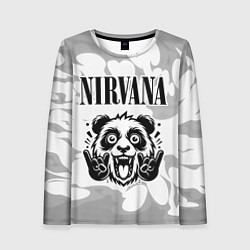 Лонгслив женский Nirvana рок панда на светлом фоне, цвет: 3D-принт