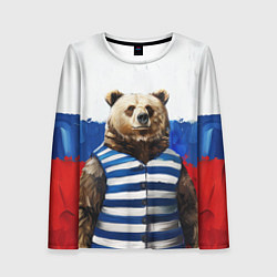 Лонгслив женский Медведь и флаг России, цвет: 3D-принт