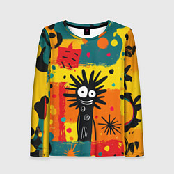 Лонгслив женский Красочная абстракция с черным персонажем, цвет: 3D-принт