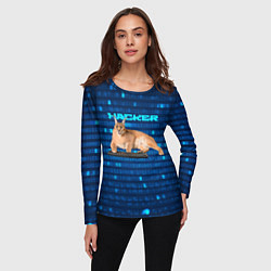 Лонгслив женский Кот Шлепа хакер, цвет: 3D-принт — фото 2