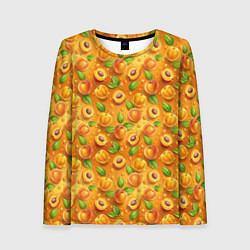 Лонгслив женский Сочные сладкие абрикосы паттерн, цвет: 3D-принт