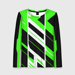 Женский лонгслив Black and green stripes on a white background