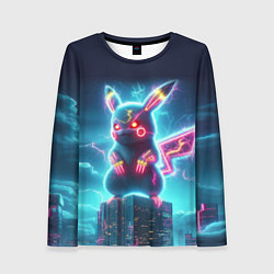 Женский лонгслив Пикадзила на крыше небоскрёба - неоновое свечение: