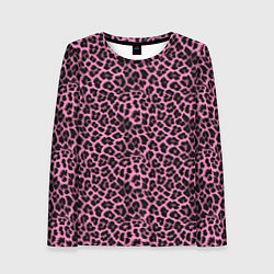 Лонгслив женский Шкура леопарда в черно розовую текстуру, цвет: 3D-принт