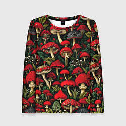 Женский лонгслив Лесные красные грибы мухоморы - паттерн