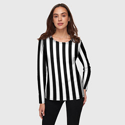 Лонгслив женский Вертикальные черно белые полосы, цвет: 3D-принт — фото 2
